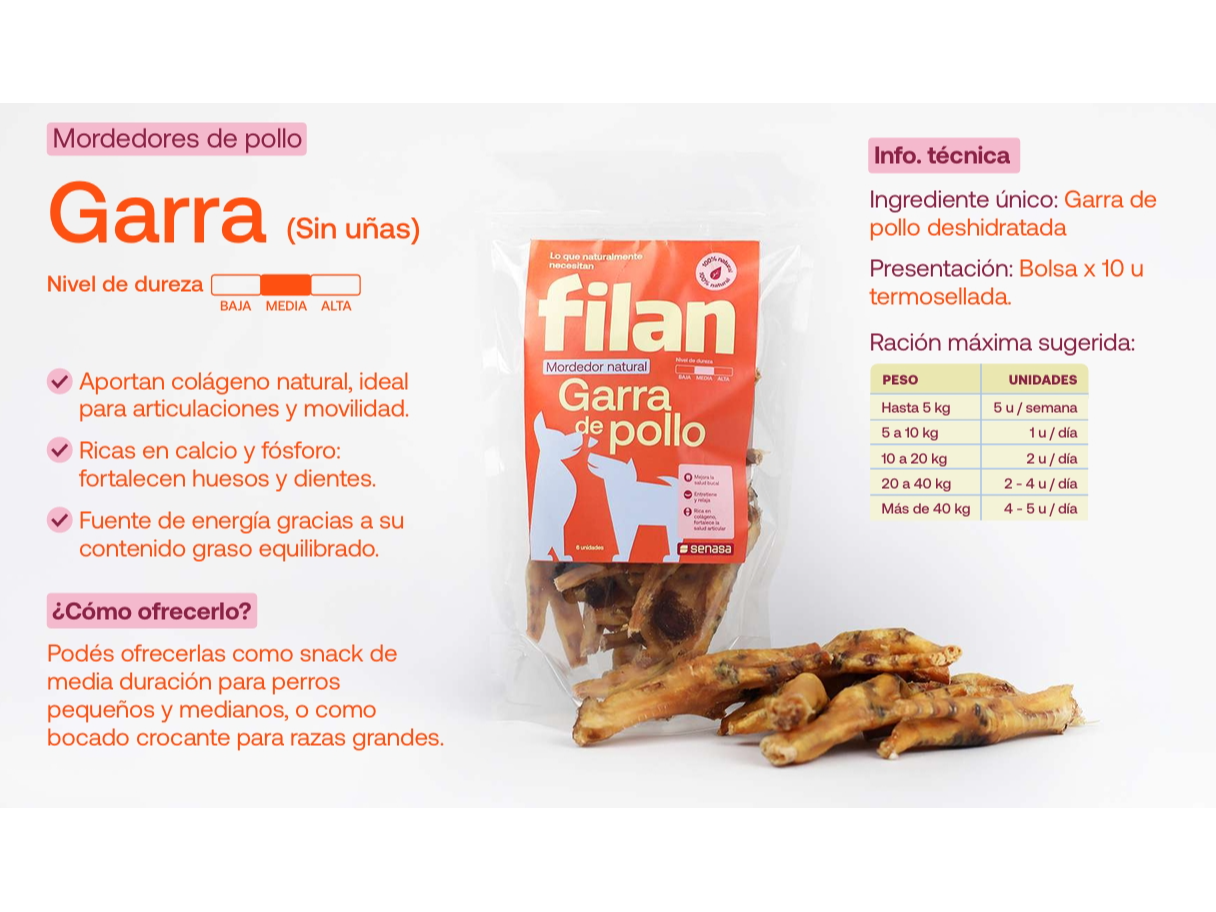 Garra de pollo ( sin uñas) deshidratadas