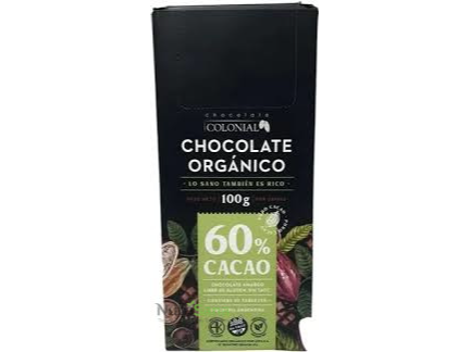 CHOCOLATE EN BARRA 60 % ORGANICO AMARGO 100 grs ( sin tacc-vegano)
