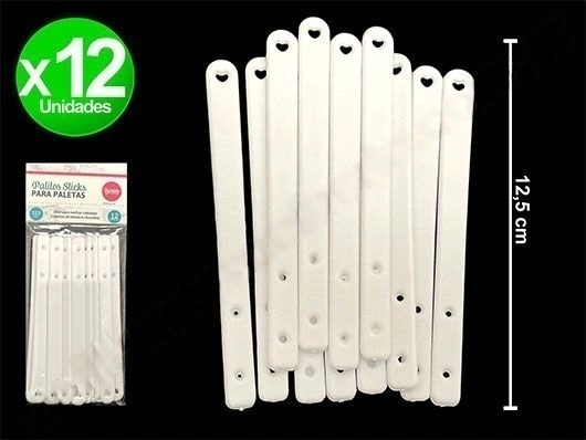 Palitos sticks para paletas blancos 12.5cm x12 unidades parpen