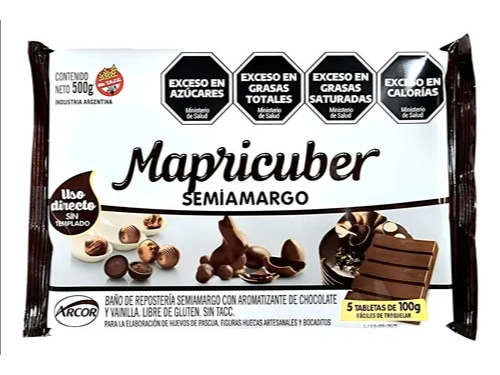 Chocolate mapricuber tableta semiamargo x500grs.