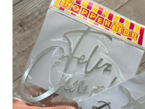 Aplique para torta de acrilico espejado feliz cumple x 1 unidad PLATEADO