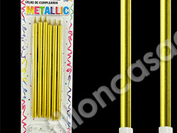 Blister vela metalizada dorada con portavela 12.5 cm x 6 uni