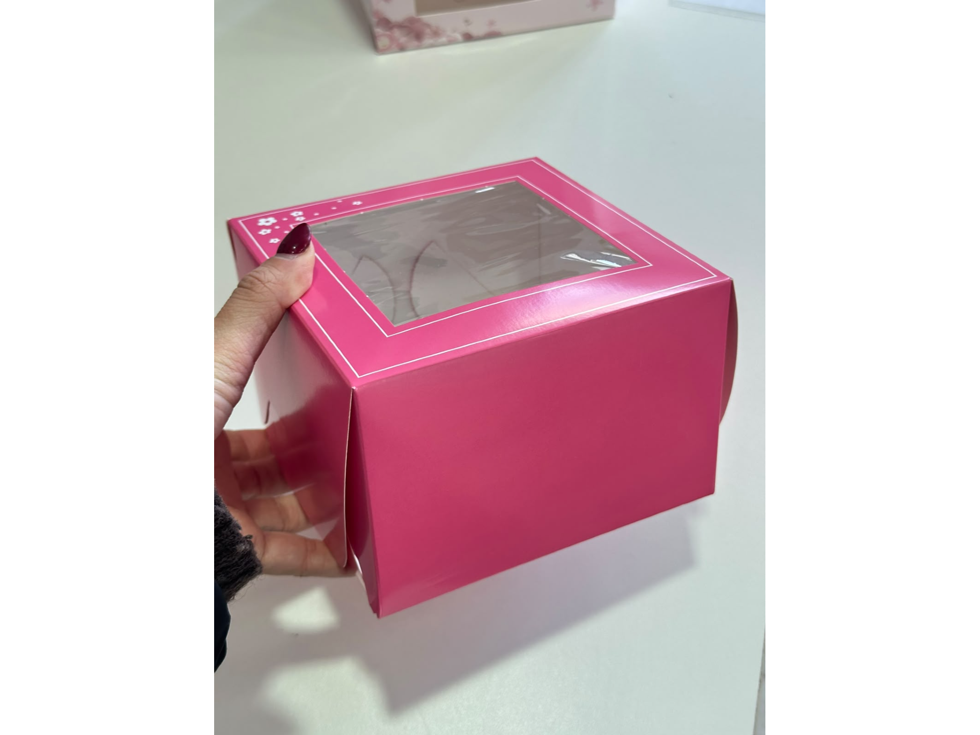 Caja multiuso con visor fucsia