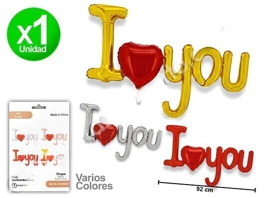 GLOBO FRASE I LOVE YOU x1 VARIOS COLORES