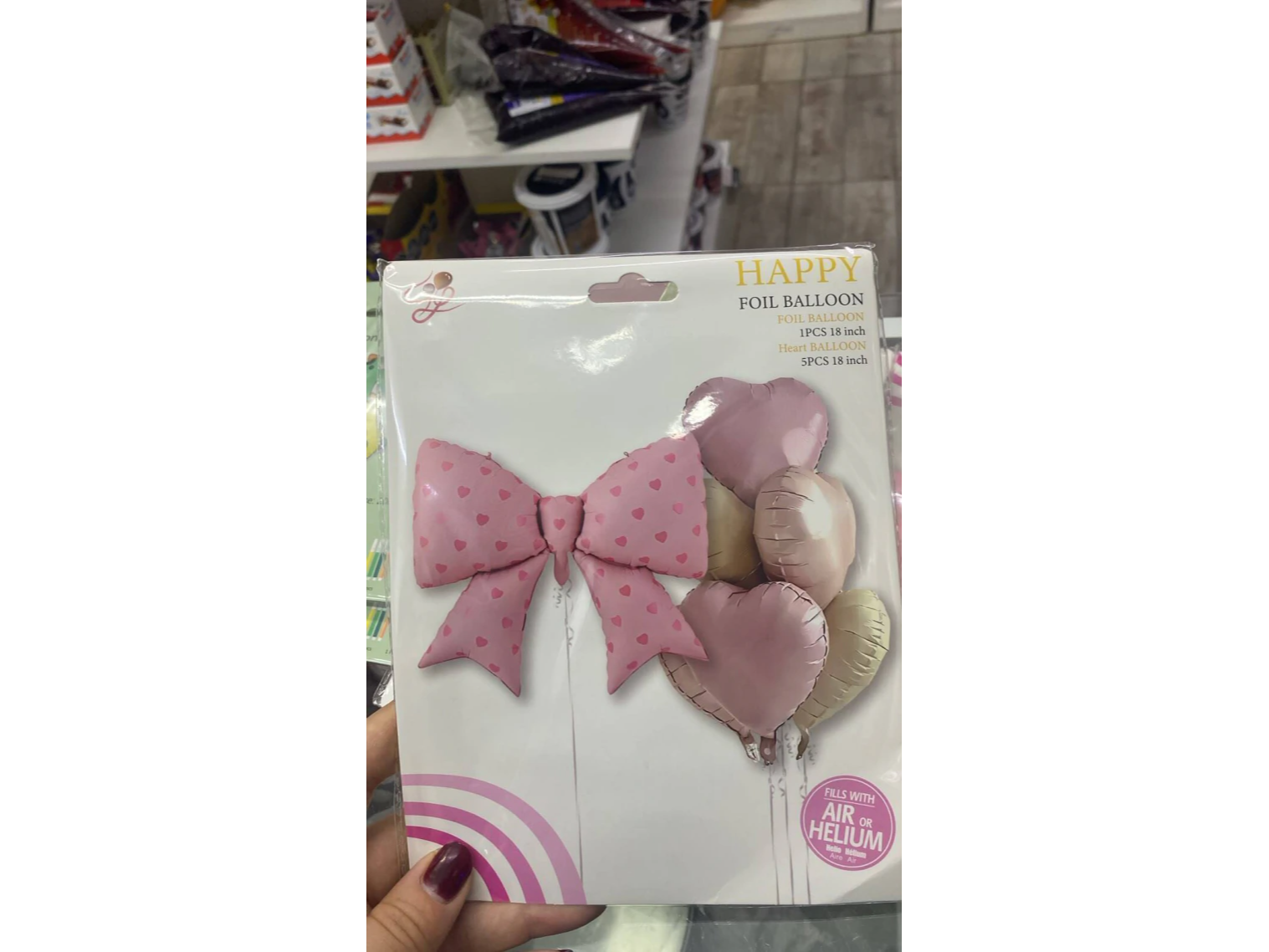 Kit globo deco moño rosa y corazones x1 6 piezas