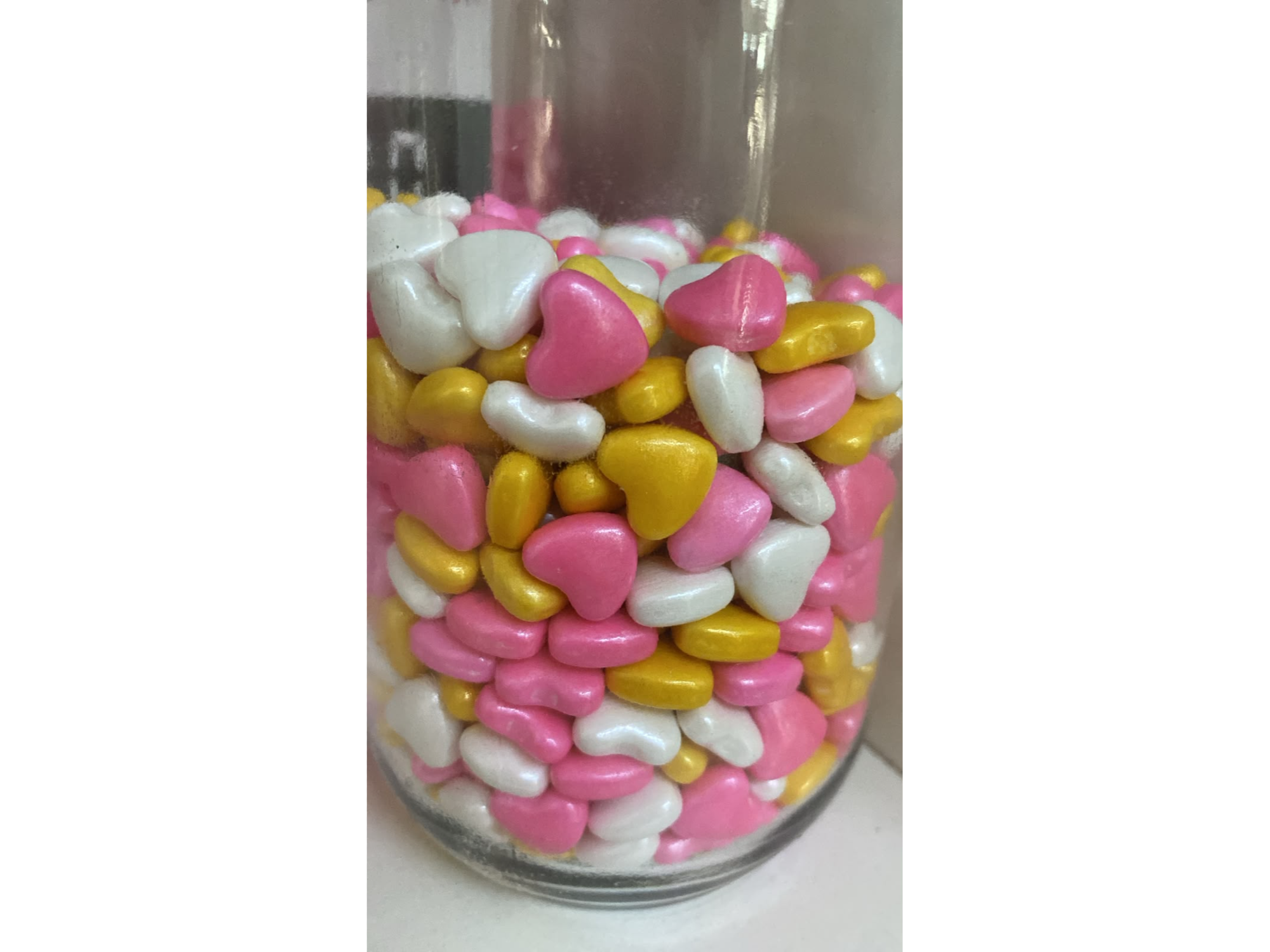 Pastillas corazon perlado rosa/dorado/blanco X100GR