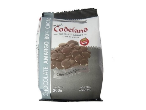 Chocolate cobertura codeland amargo cacao al 80% x200grs.
