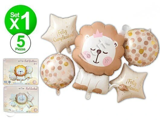 Kit globos animalitos leon 5 piezas x1