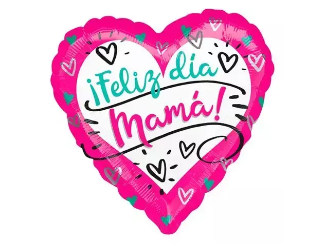 Globo forma corazon metalizado feliz dia mama 45cm