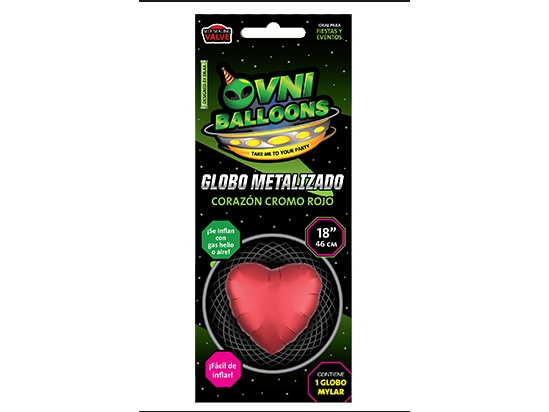 Globo ovni metalizado 18" corazon cromo rojo x1 (apto helio)