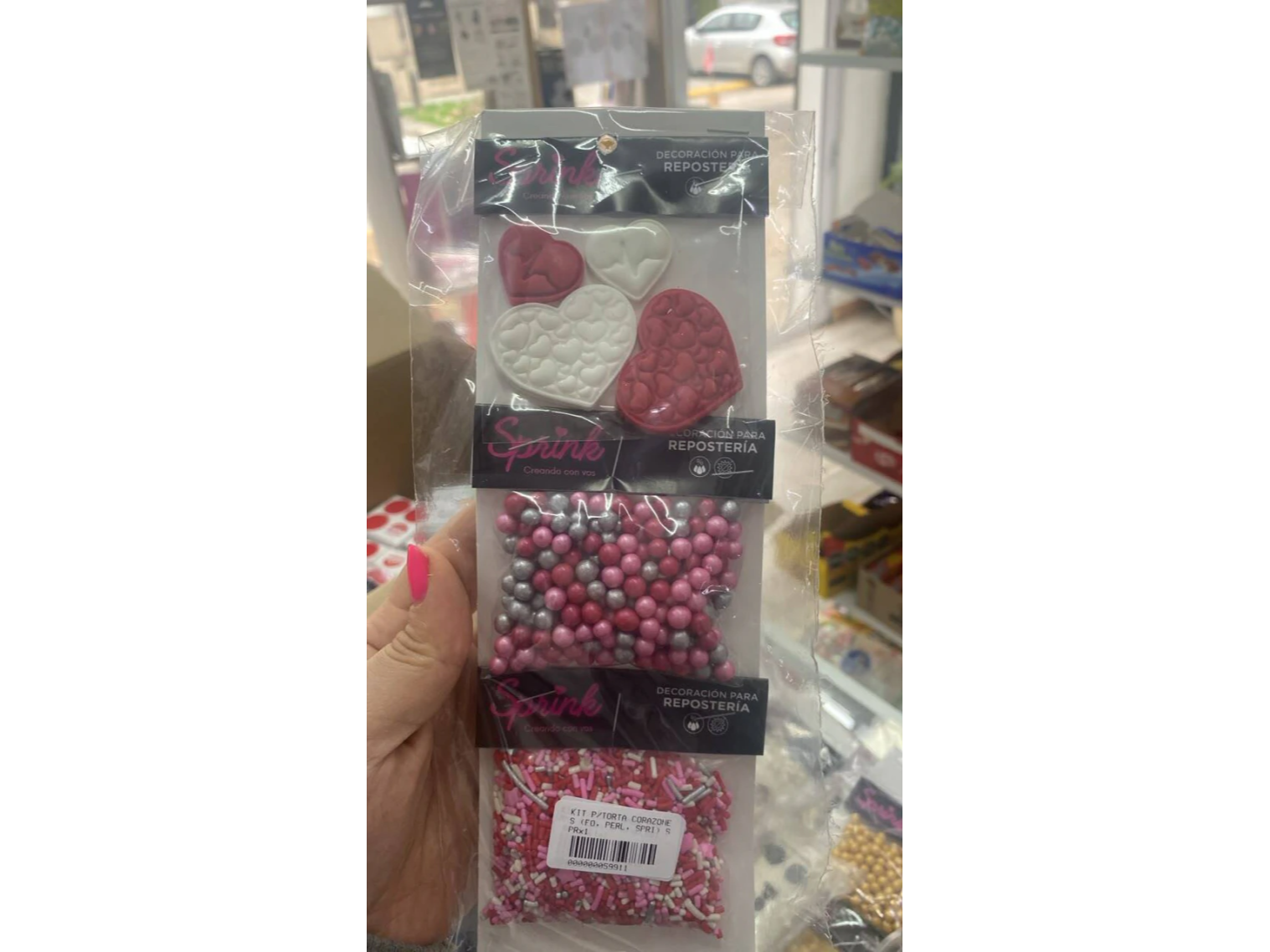 Kit para torta corazones (formas, perlas,sprinkles) sprink x1