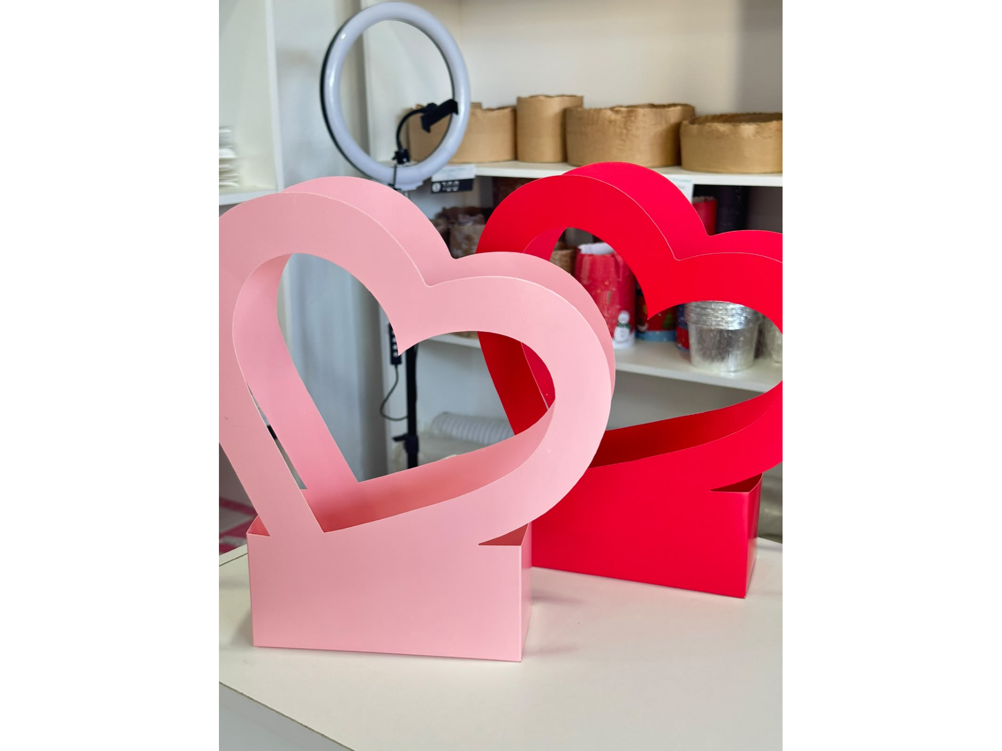 Caja multiuso canasta corazon rosa