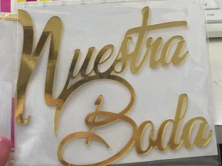 Aplique para torta de acrilico espejado nuestra boda DORADO xunidad