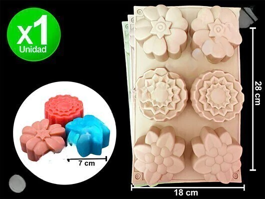 Molde silicona 6 flores surtidas x1