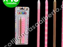 Blister vela larga impresa lunares rayas rosa 15 cm x10