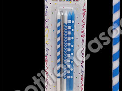 Blister vela larga impresa lunares rayas celeste 15 cm