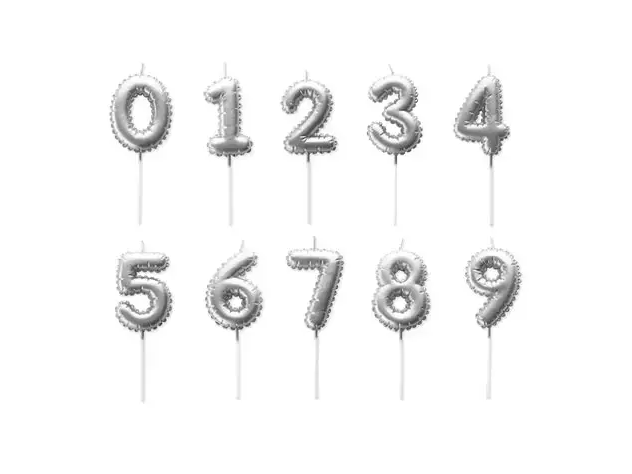 vela numero globito metalizada plata