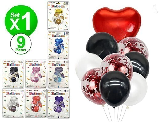 Kit globos decoracion corazon/confetti x9