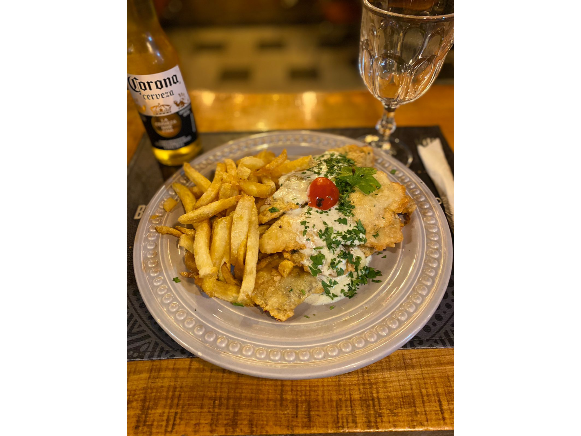 Pejerrey al Roquefort con pure o fritas