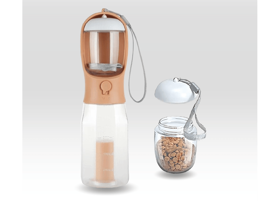 Botella dispensadora de agua, comida y bolsas