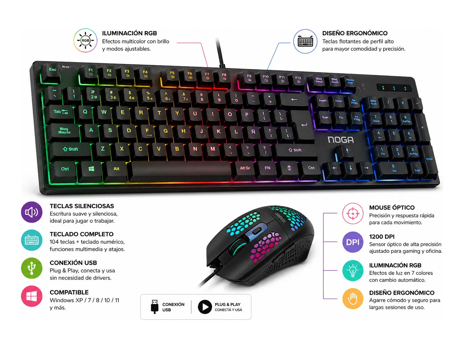 TECLADO + MOUSE GAMER RETROILUMINADO NKB-100
