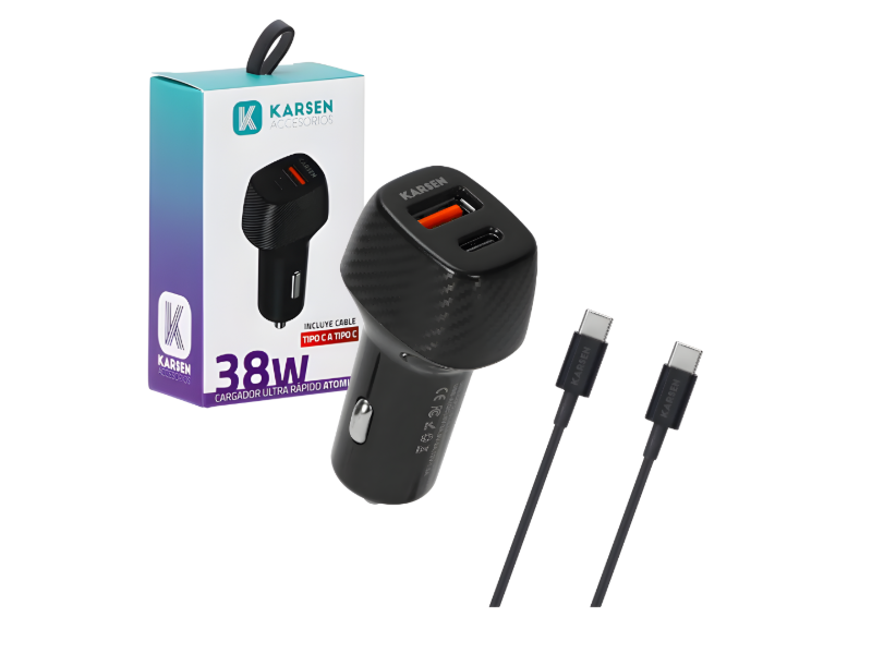 CARGADOR 12V CON CABLE C A C 38W  "ATOMIC"