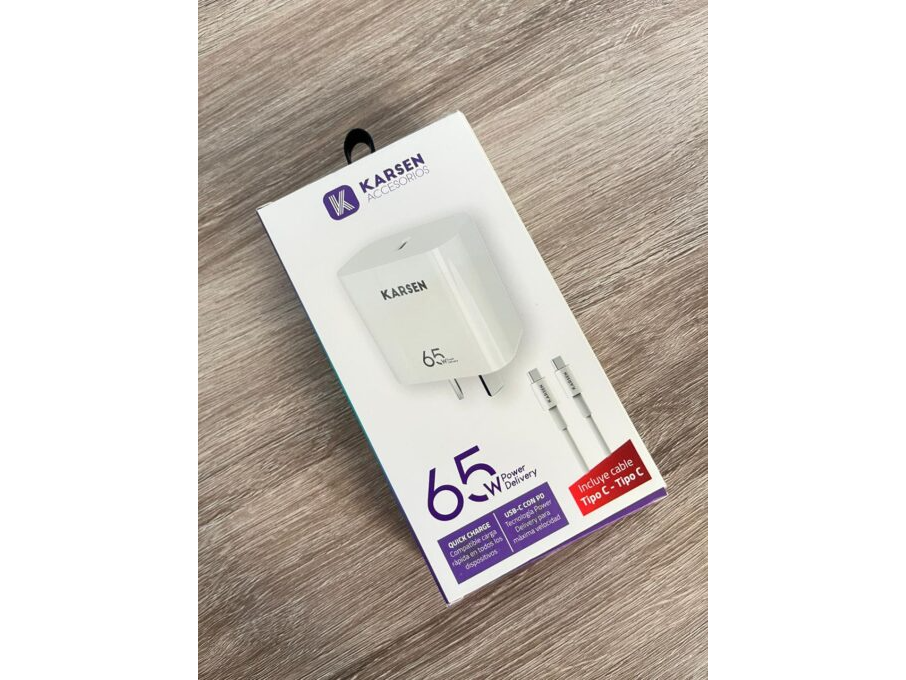 CARGADOR 220V 65W KARSEN (USB-C + CABLE C A C) (CAR-6501)