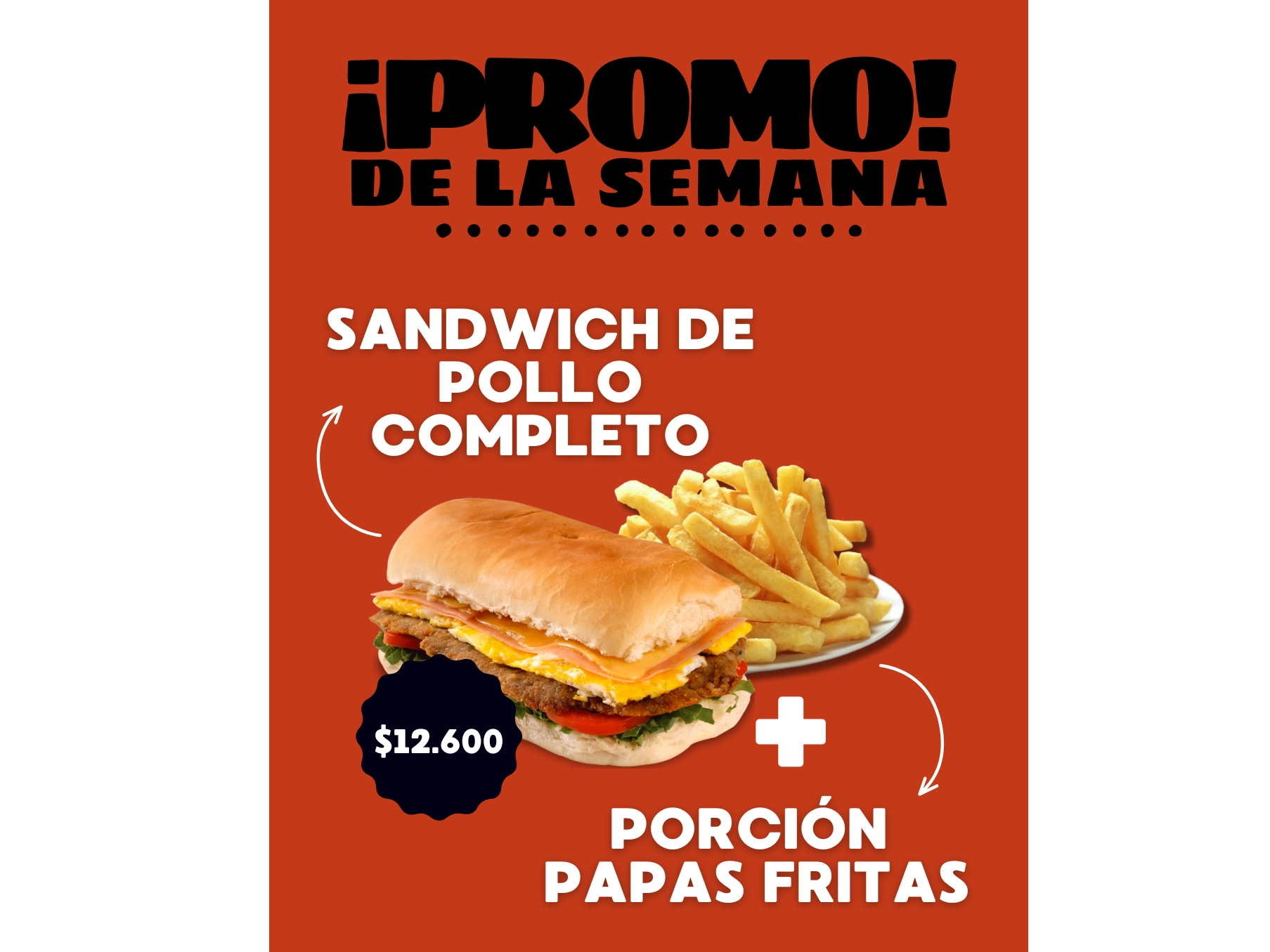Sándwich de pollo completo + papas fritas