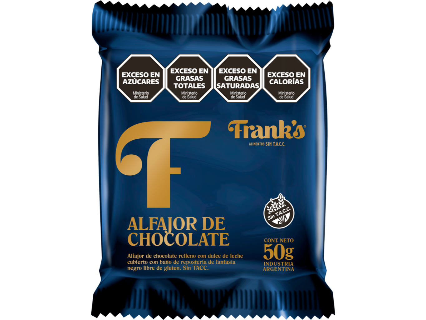 Alfajor de chocolate con DDL X 8 UN Frank´s de Distribuidora La Reina Orgánica Sin Tacc