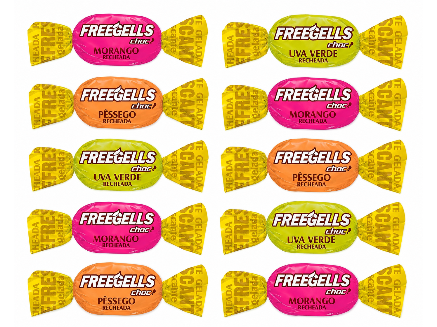 10 UN BALA (CARAMELO) RICHAN FREEGELLS RECHEADA DE  CHOCOLATE BRANCO (RECHENA DE CHOCOLATE BLANCO)