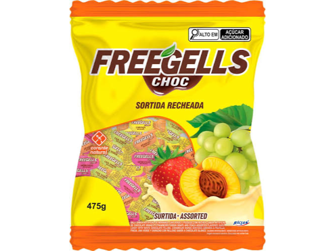 PACK BALA (CARAMELO) RICHAN FREEGELLS RECHEADA CHOCOLATE BRANCO (RECHENA DE CHOCOLATE BLANCO)  475 G