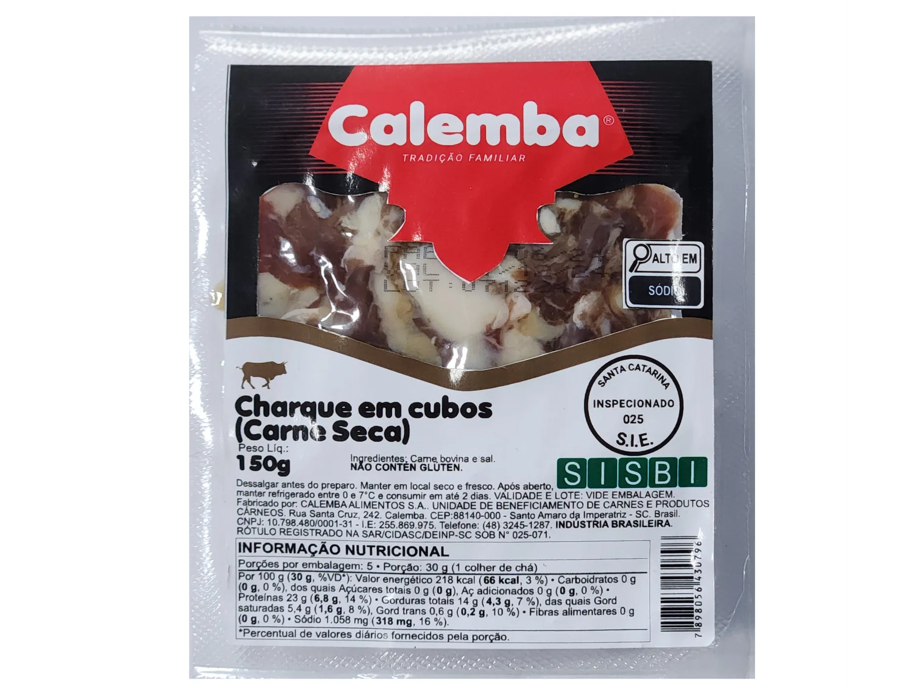 CARNE DE CHARQUE BOVINA (CARNE SECA)  EM CUBOS CALEMBA 150G