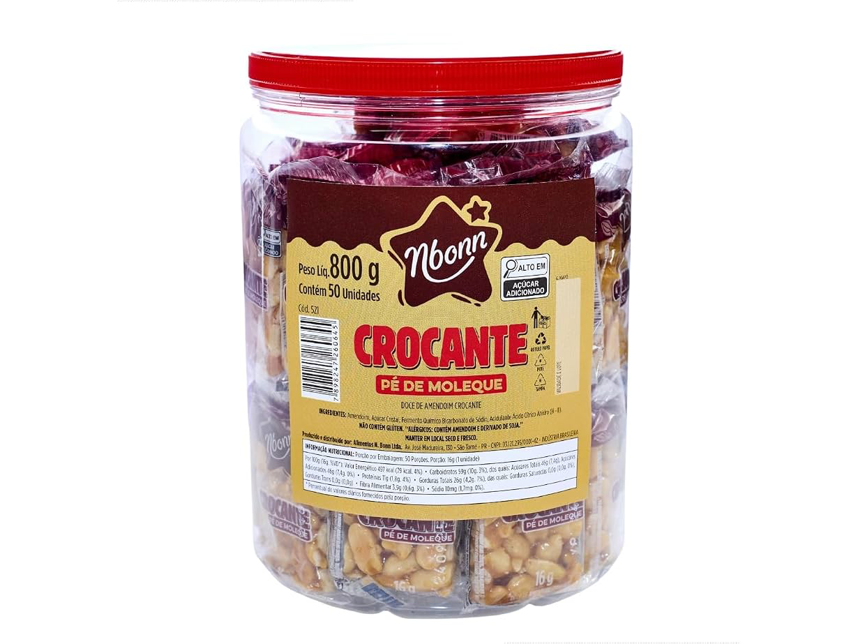 POTE DE PÉ DE MOLEQUE CROCANTE  NBONN 1,35KG (30 UNIDADES DE 35 GRAMOS CADA)