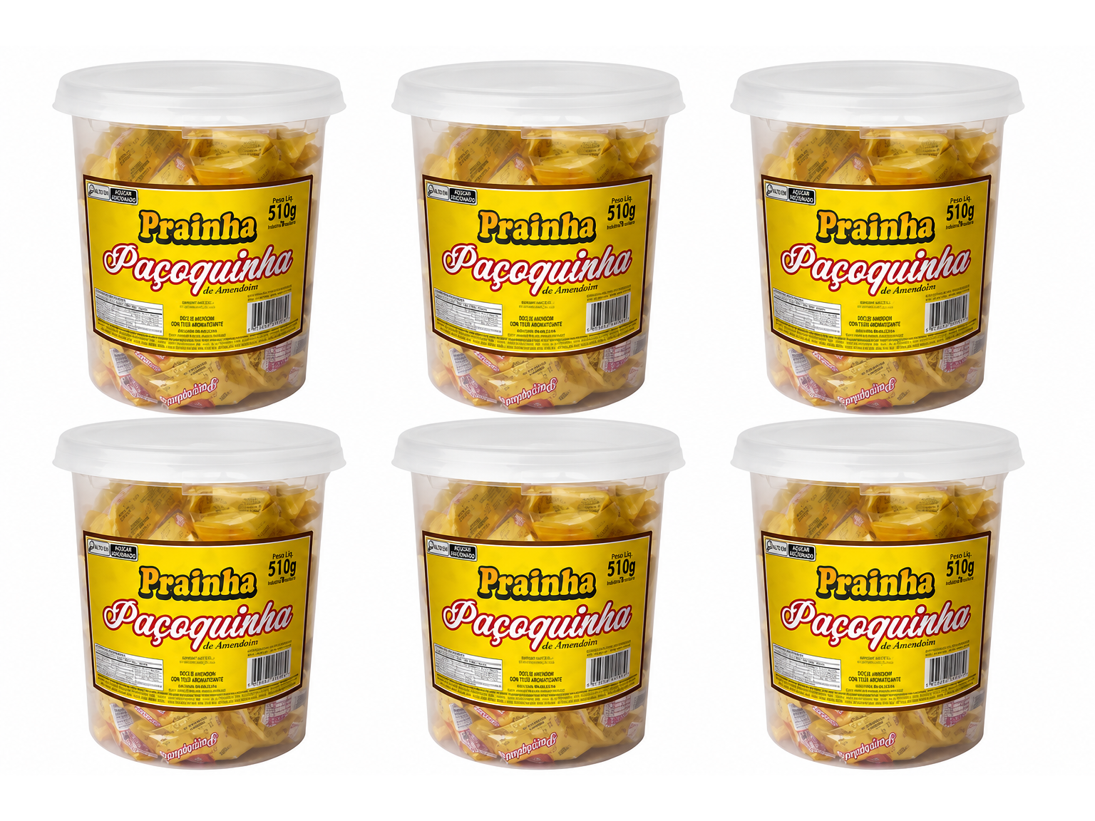 CAJA  DE PAÇOQUINHA PRAINHA  COM 6 POTES DE 510G (6 POTES X 34 UNIDADES CADA)