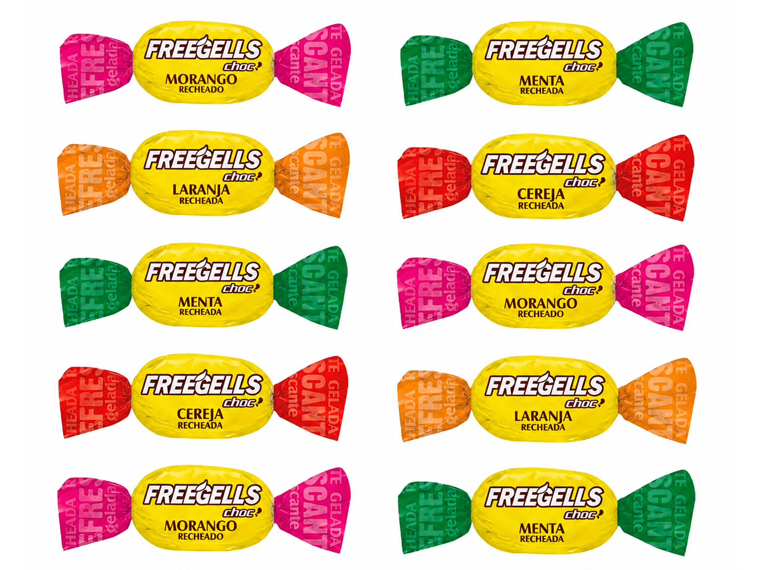 10 UN BALA (CARAMELO)  RICHAN FREEGELLS RECHEADA CHOCOLATE (RECHENA DE CHOCOLATE)