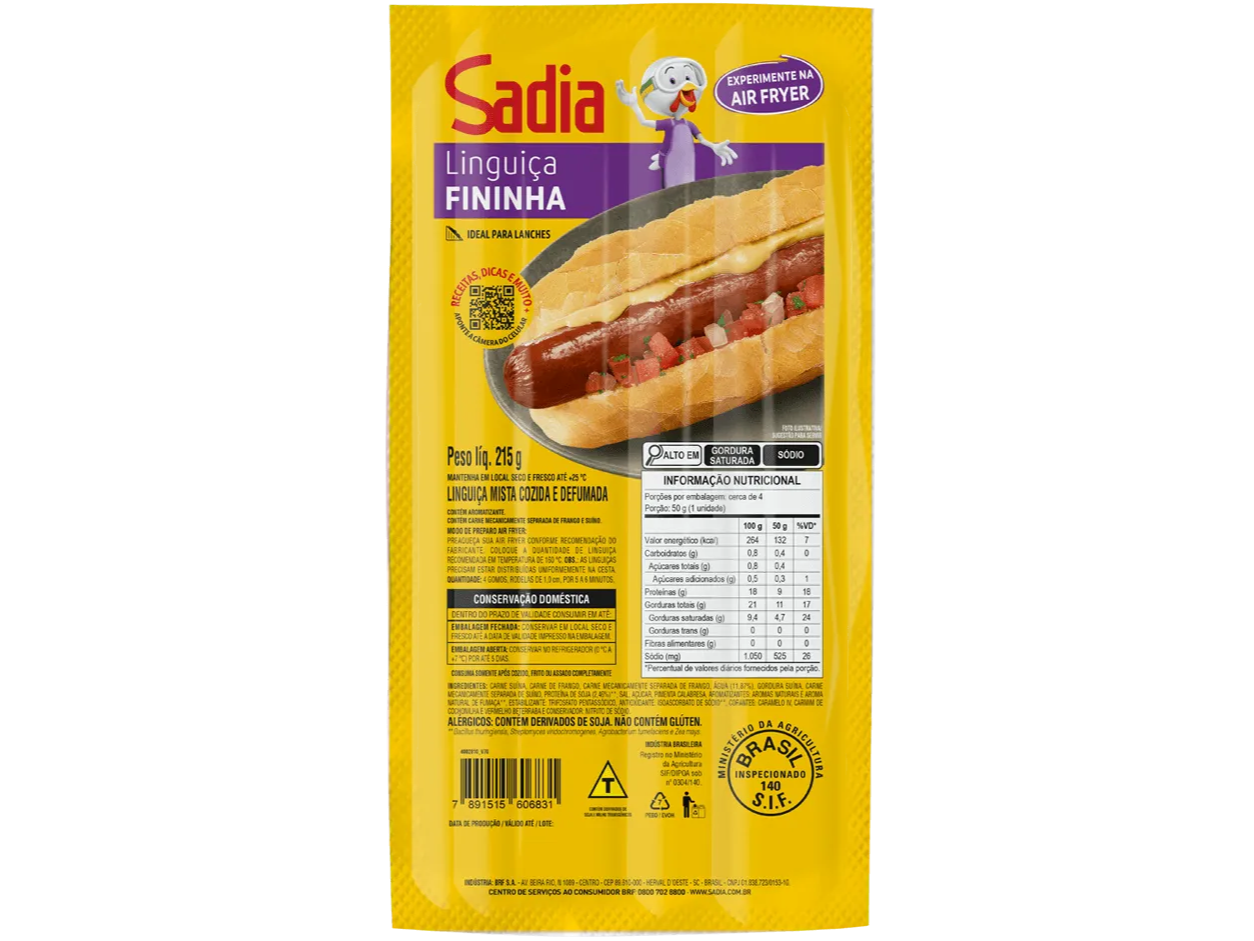 LINGUIÇA FININHA SADIA 215G (4 UNIDADES)
