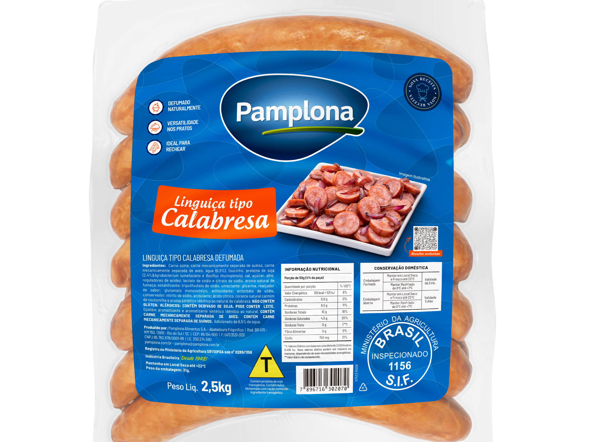 PAQUETE DE LINGUIÇA CALABRESA PAMPLONA 2,5KG