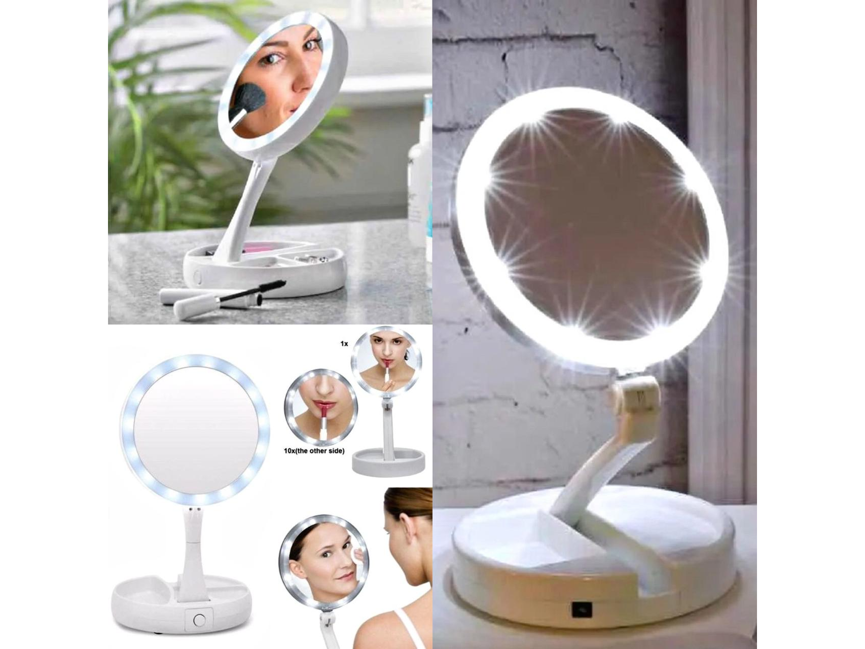 ESPEJO CON PORTA MAQUILLAJE LED