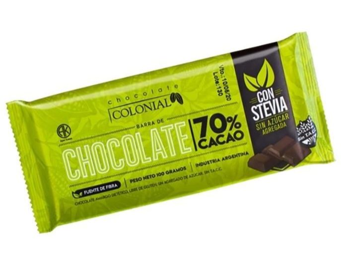 Barra de Chocolate 70% con Stevia Colonial
