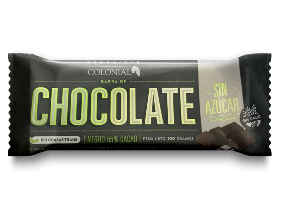 Barra de Chocolate sin Azúcar Agregada 55% Cacao Colonial