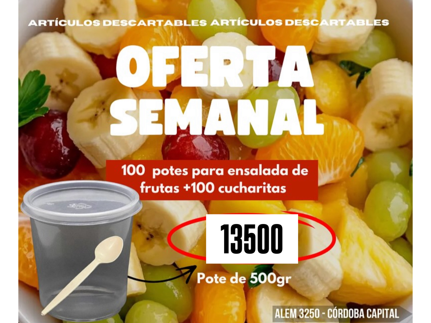 Promo ensalada de frutas 100 potes + 100 cucharas
