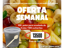 Promo ensalada de frutas 100 potes + 100 cucharas