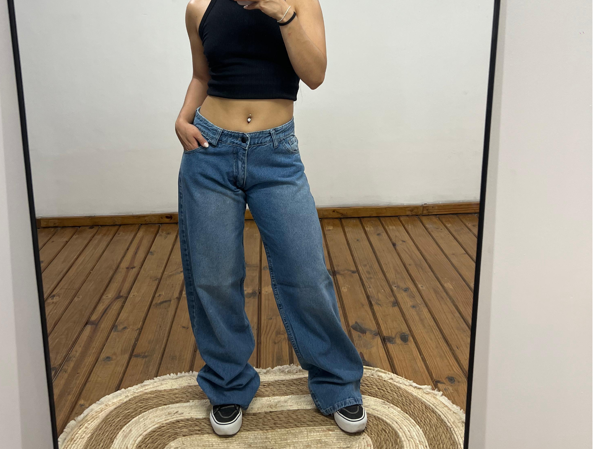 Wide leg tiro bajo azul local