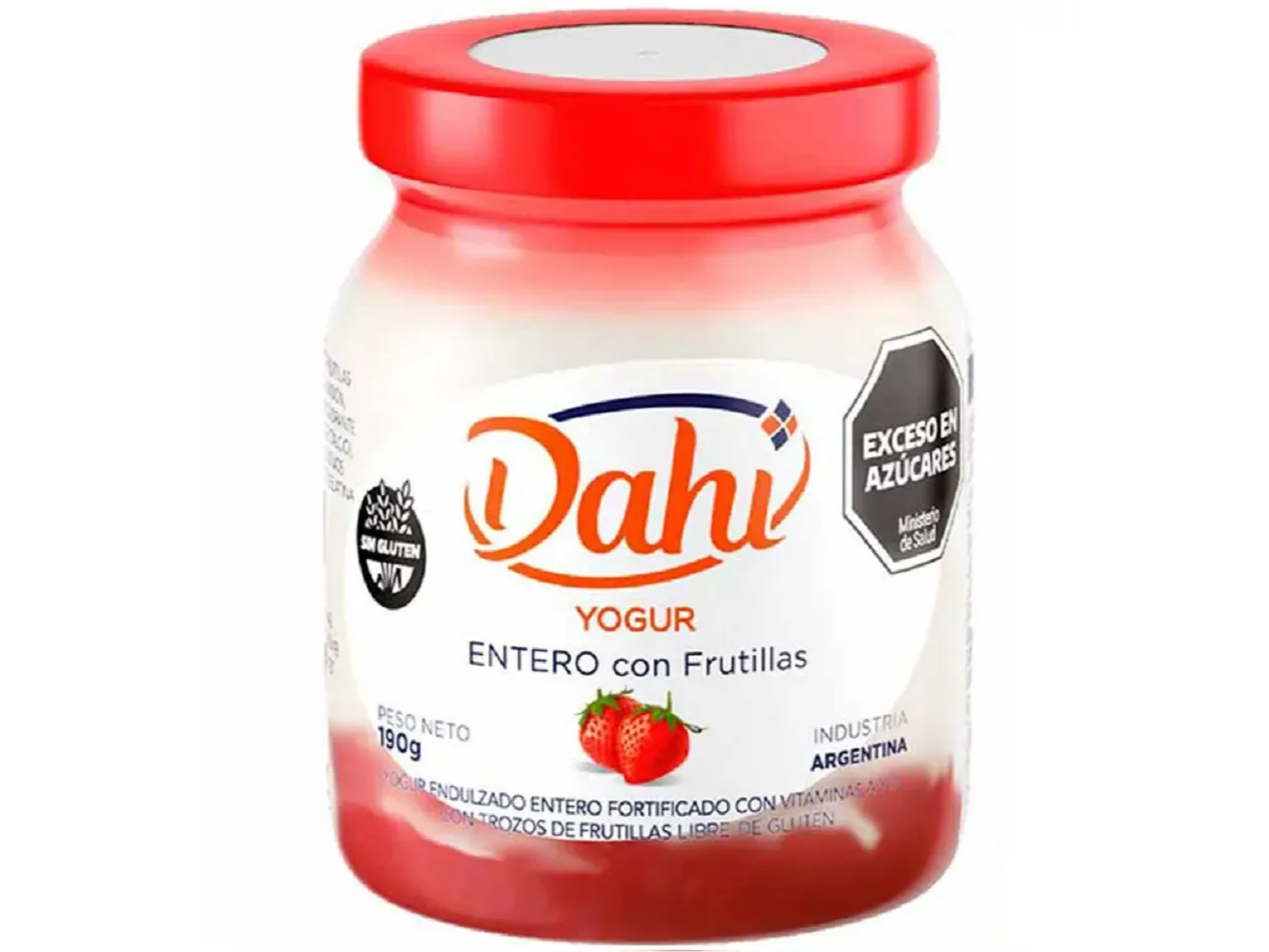 Dahi Entero Frutilla. Sin gluten