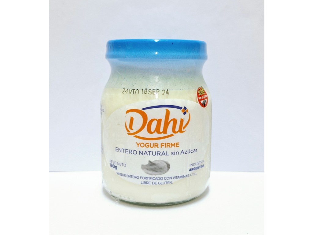 Dahi Entero Natural. Sin gluten