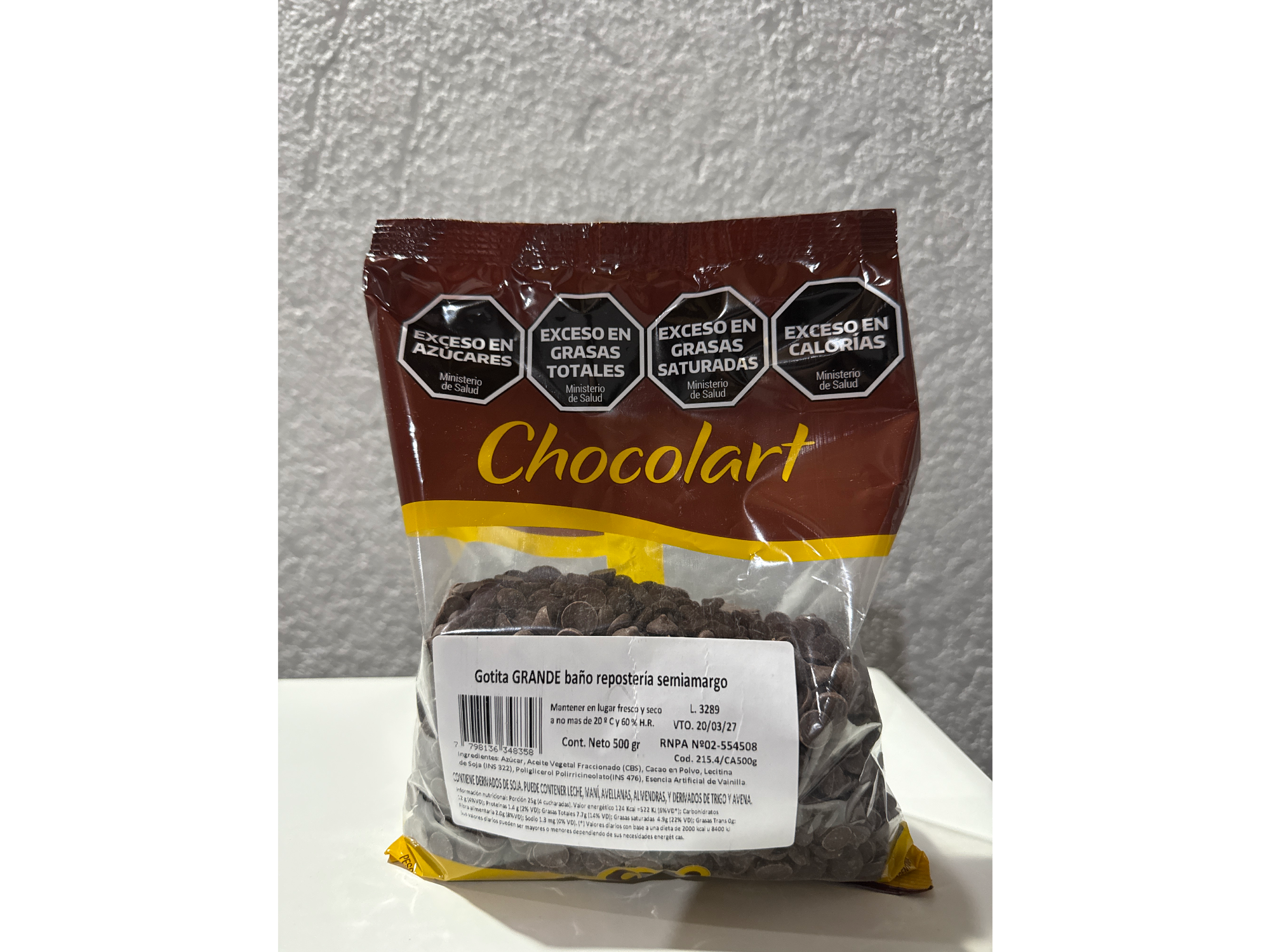 GOTITA (CHIPS) GRANDE DE CHOCOLATE NEGRO X 500GR