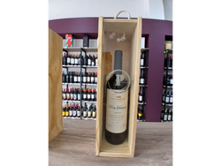 Caja de madera con tapa de vidrio + vino Don Nicanor Blend x 750 ml