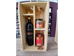 Caja de madera con tapa de madera + vino Piattelli + Escabecche JBJ + Vegetanesa Nazareno