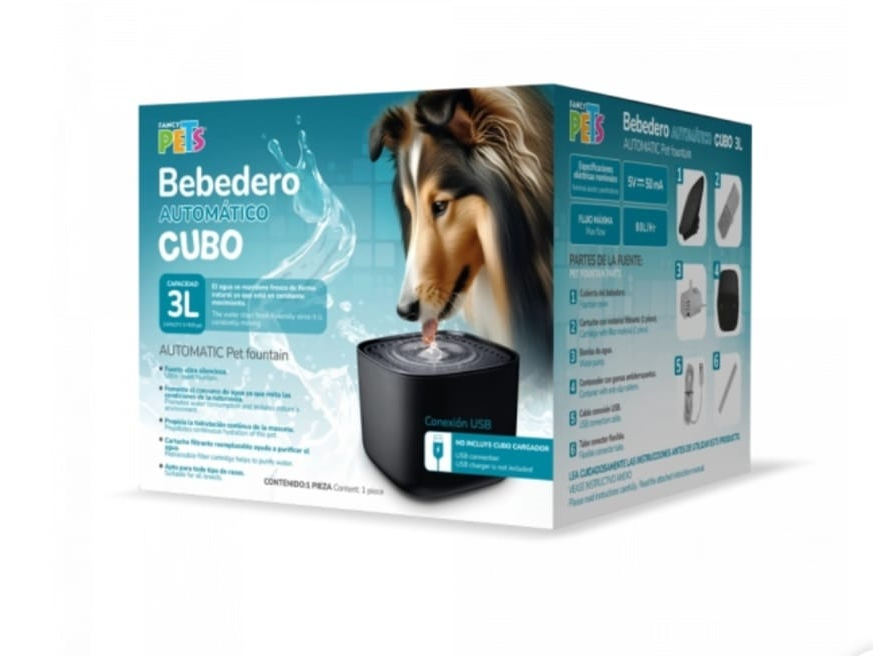 BEBEDERO FUENTE DE AGUA 3 LT. NEGRO