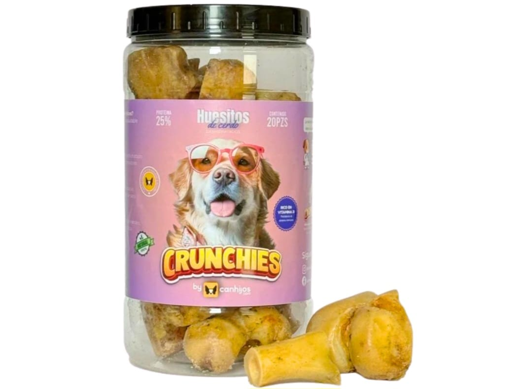 CRUNCHIES BOTE CON HUESITOS DE CERDO 20 PZAS.